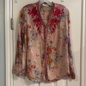 Vintage GOA Floral Embroidered Pink Blouse Artsy Boho Western Women’s Small